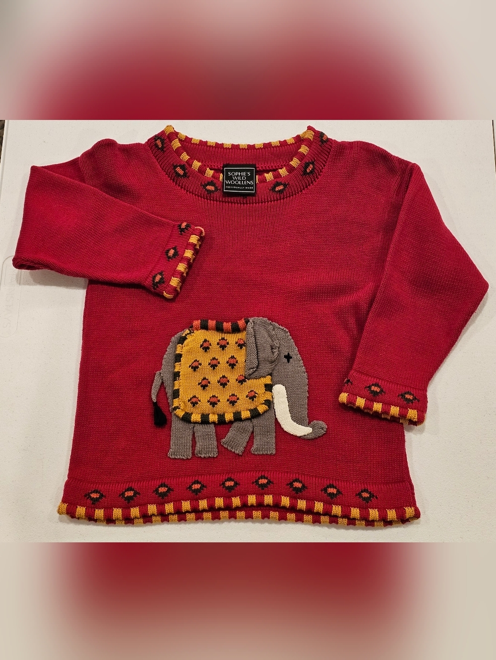Handmade Red Elephant Sweater Size 7/8